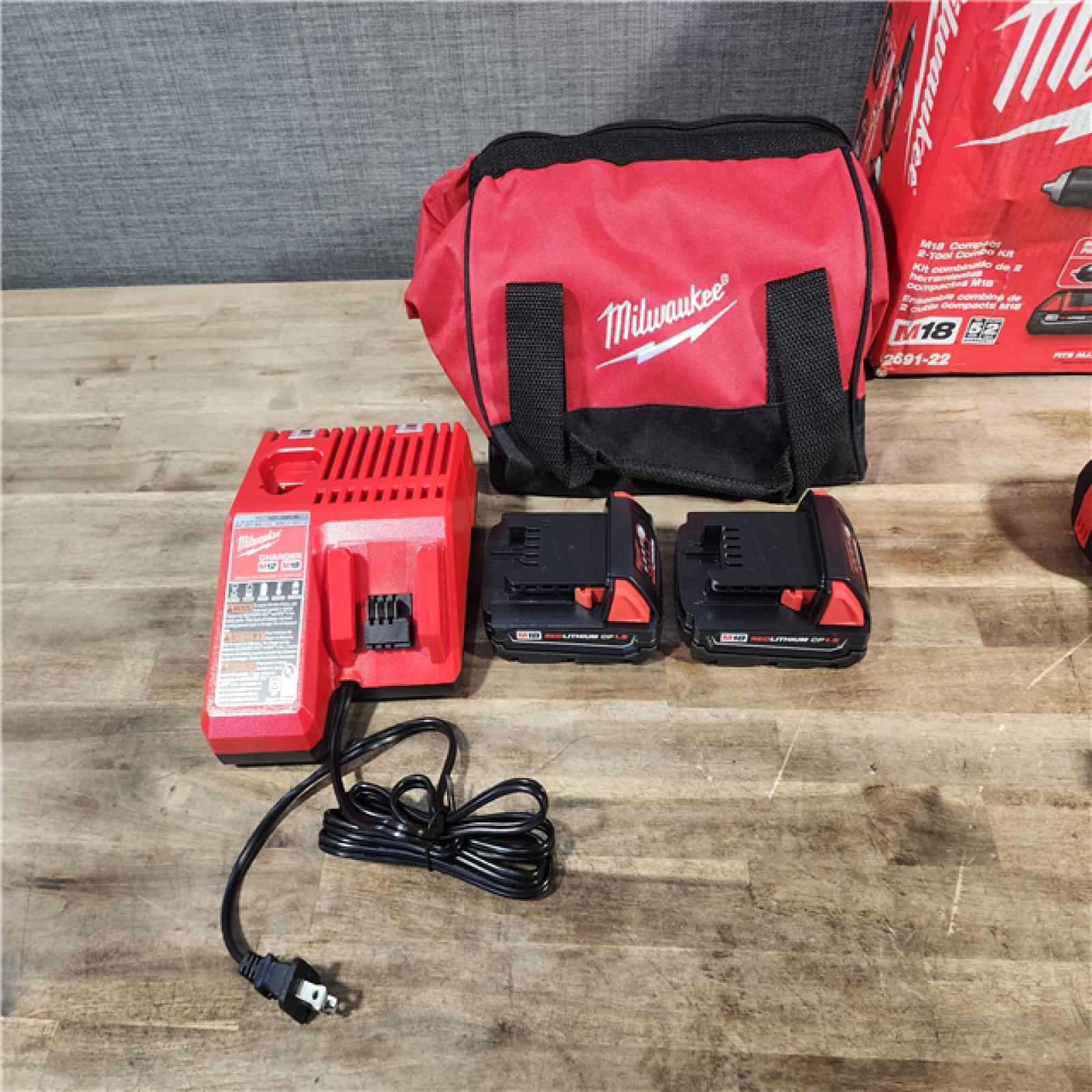 HOUSTON LOCATION - AS-IS Milwaukee 18V Cordless Brushed 2 Tool Drill/Driver and Impact Driver Kit