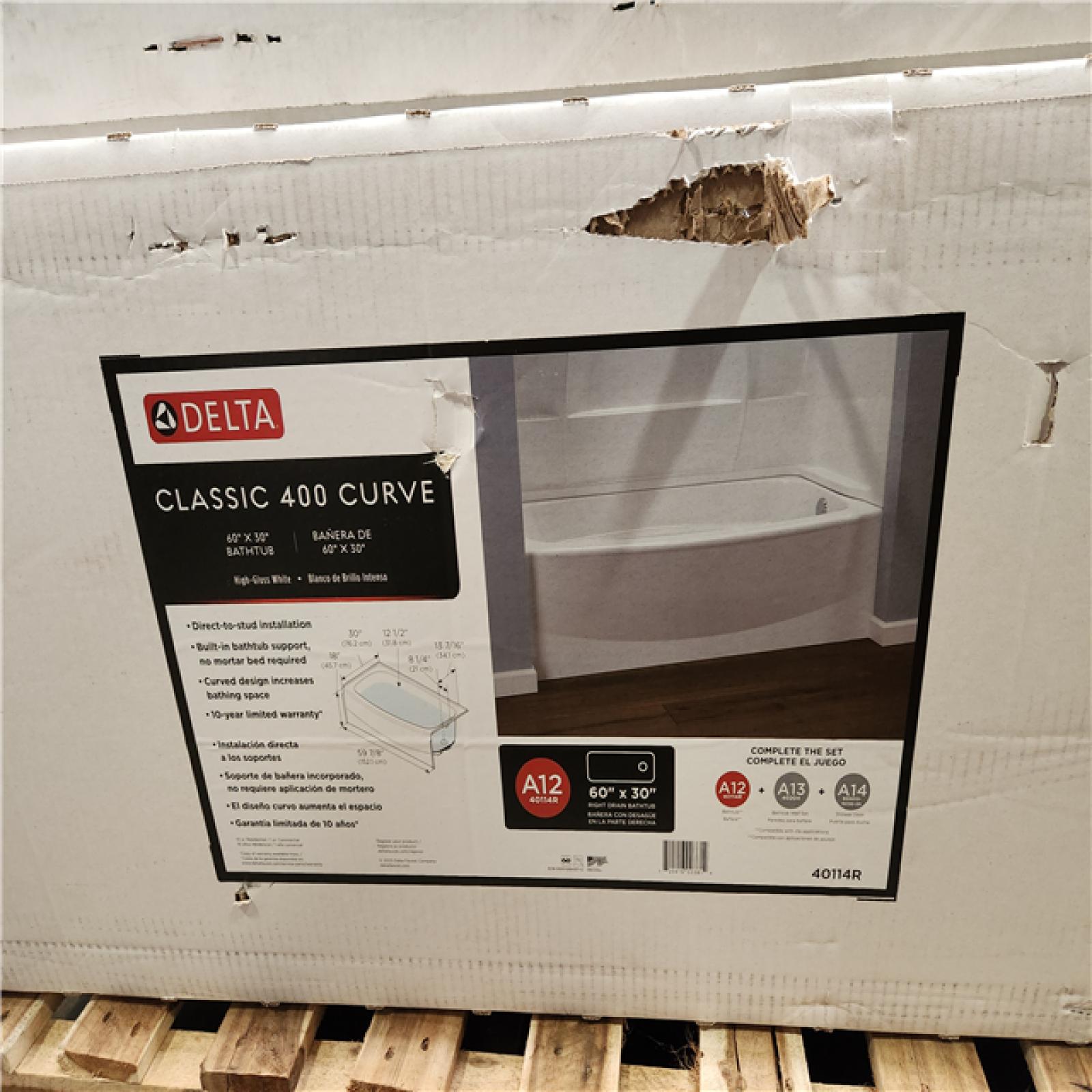 Phoenix Location 2 Delta Classic 500 Curve 60 in. x 32 in. Alcove Deep Soaking Bathtub with Right Drain in High Gloss White Pallet