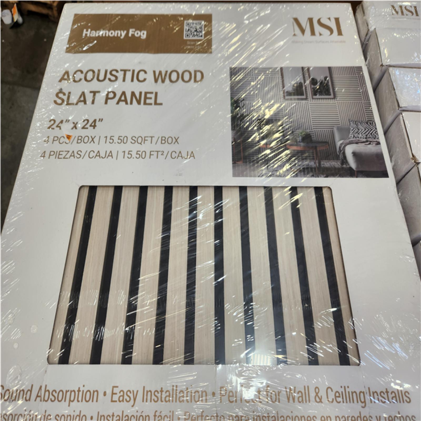 Phoenix NEW MSI Harmony Fog 24 in. x 24 in. Gray Light Wood Slat Decorative Acoustic Sound Absorbing Panels (52-Packs/806 sq. ft.)