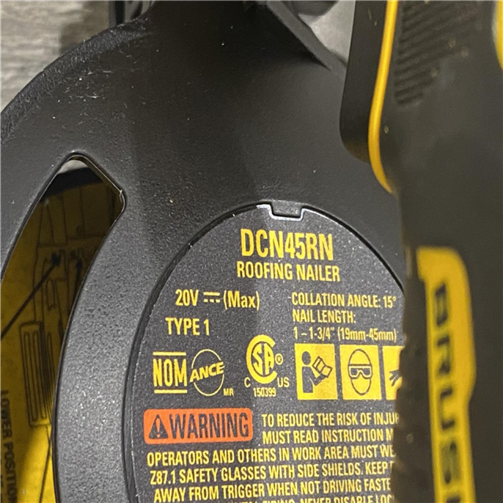 AS-IS DEWALT 20V MAX Lithium-Ion 15-Degree Electric Cordless Roofing Nailer Kit