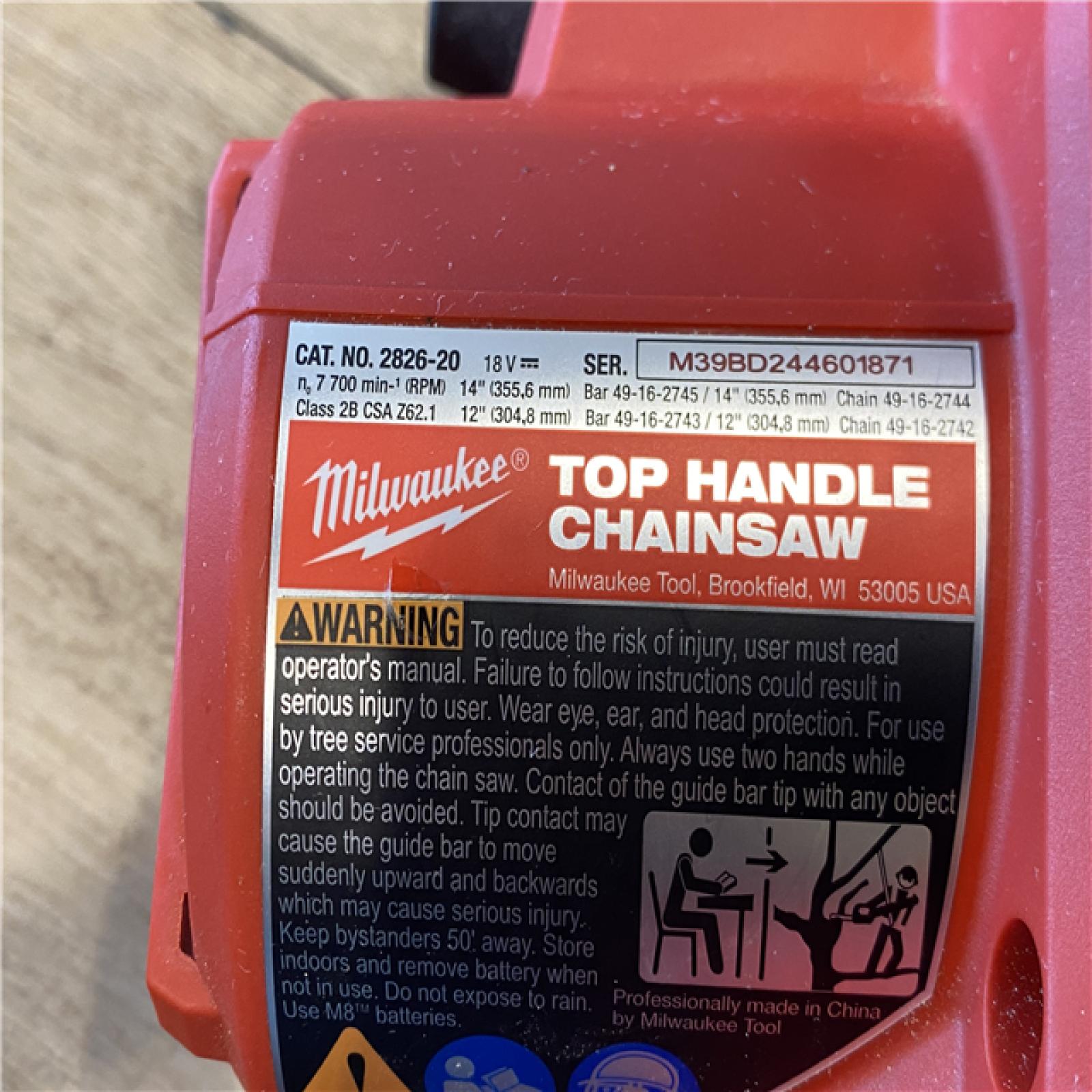 Milwaukee FUEL 14 in. 18V Lithium-Ion Brushless Cordless Battery Top Handle Chainsaw (Tool Only)