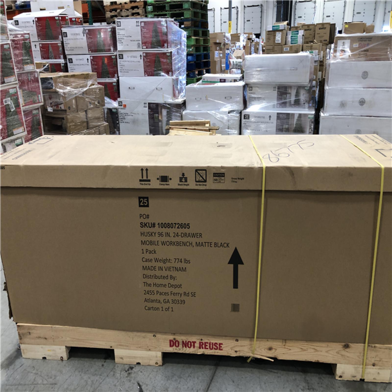 DALLAS LOCATION - Husky Tool Storage Heavy Duty 96 in. W x 24 in. D Matte Black Mobile Workbench Cabinet with Stainless Steel Top