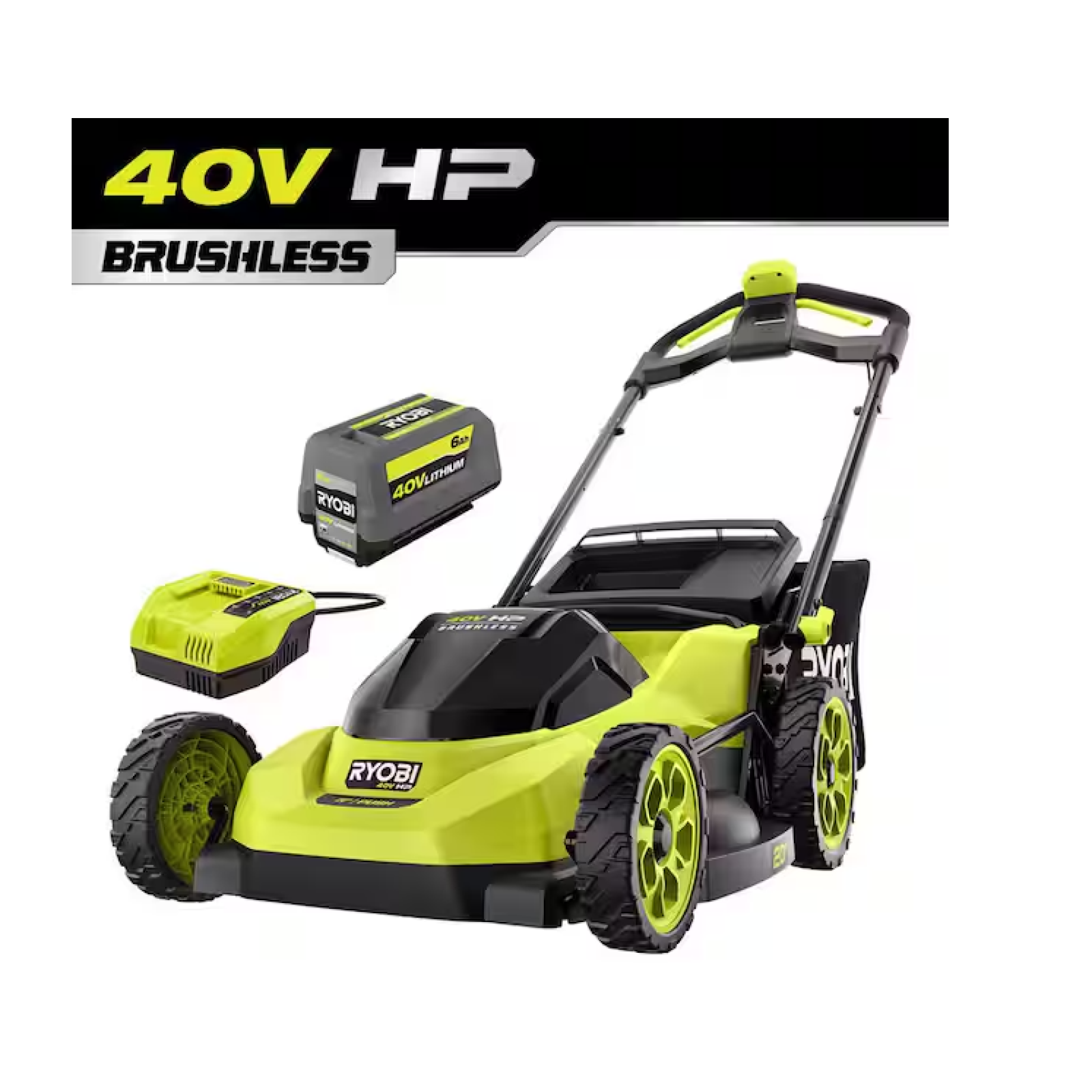 DALLAS LOCATION -NEW! RYOBI 40V HP Brushless 20 in. Cordless Battery Walk Behind Push Lawn Mower with 6.0 Ah Battery and Charger