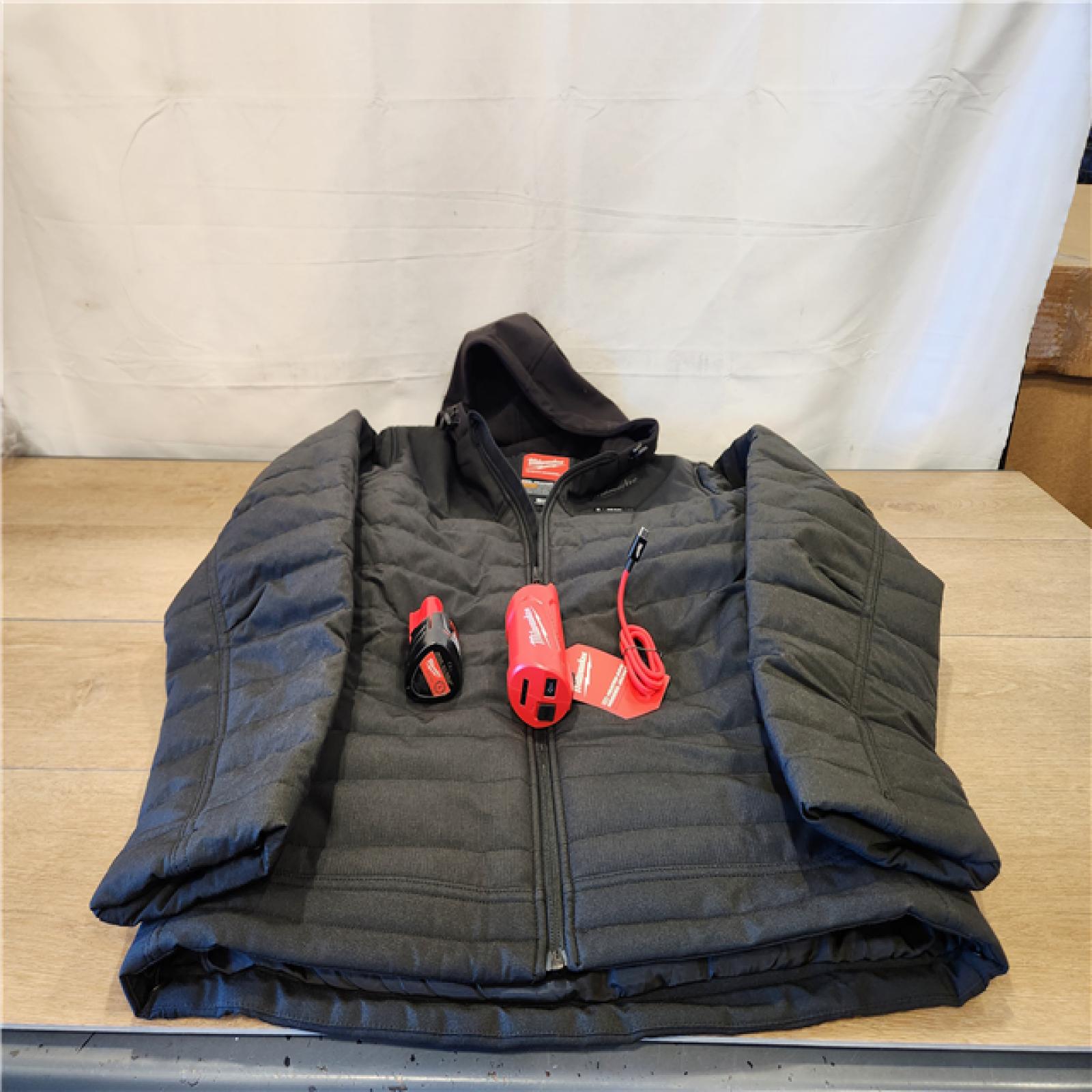 AS-IS- Men's Small M12 12V Lithium-Ion Cordless AXIS Black Heated Jacket Kit with (1) 3.0 Ah Battery and Charger