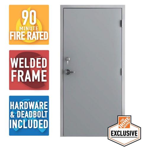 Phoenix NEW Armor Door 36 in. x 80 in. Fire-Rated Gray Left-Hand Flush Steel Prehung Commercial Door with Welded Frame  Deadlock and Hardware (SEALED)