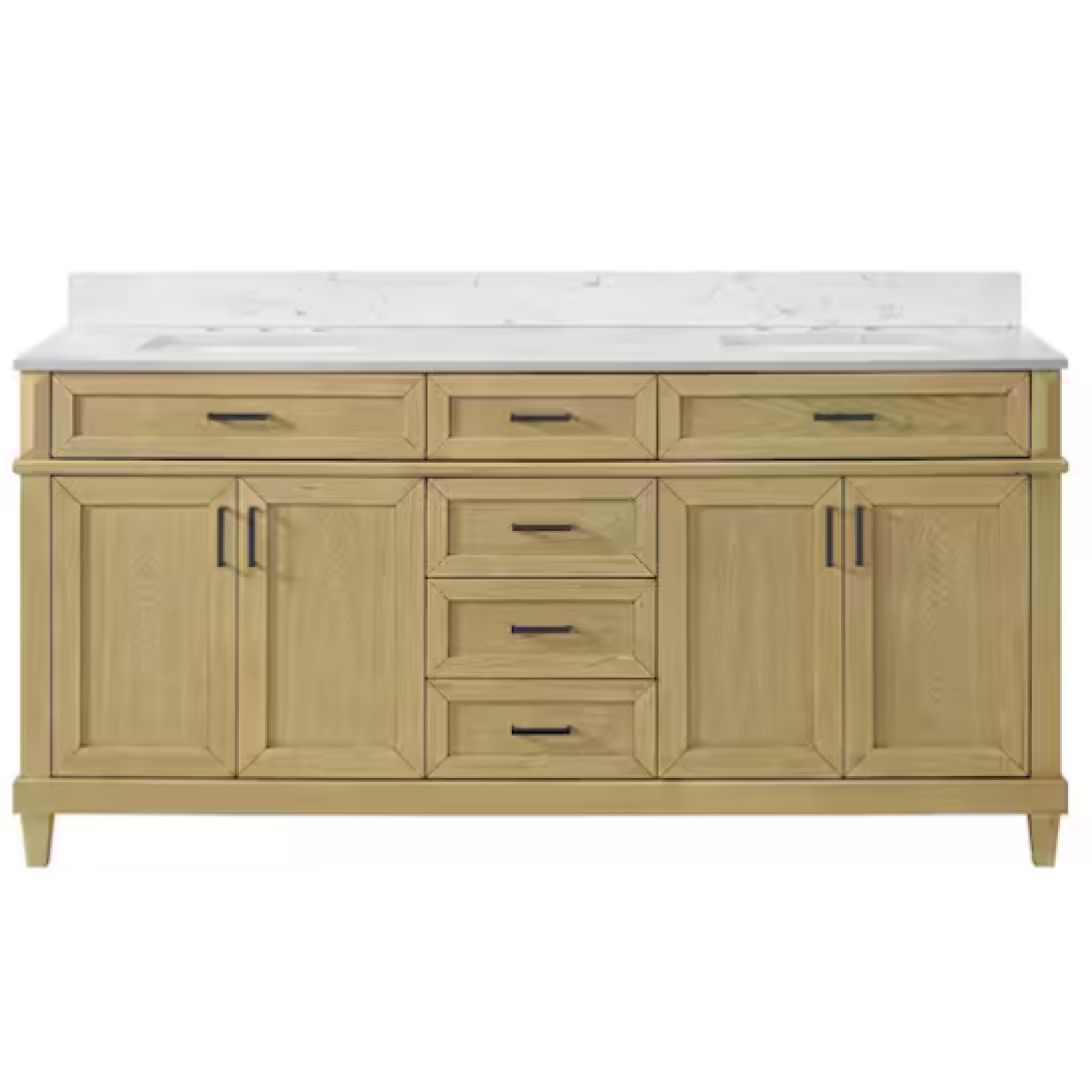 DALLAS LOCATION- HOME DECORATORS Talmore 72 in. Double Sink Freestanding Light Oak Bathroom Vanity with White Engineered Marble Top