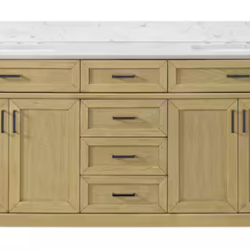 DALLAS LOCATION- HOME DECORATORS Talmore 72 in. Double Sink Freestanding Light Oak Bathroom Vanity with White Engineered Marble Top
