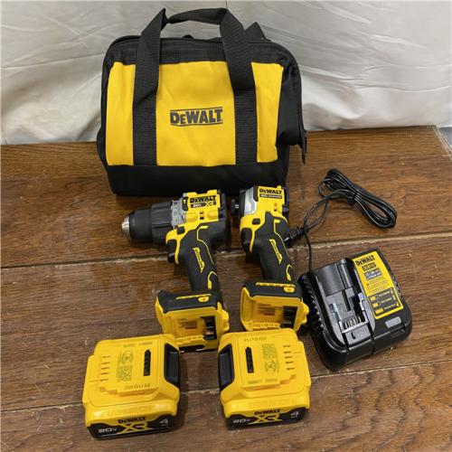 AS-IS DEWALT 20V MAX XR Hammer Drill and ATOMIC Impact Driver 2 Tool Cordless Combo Kit with (2) 4.0Ah Batteries, Charger, and Bag