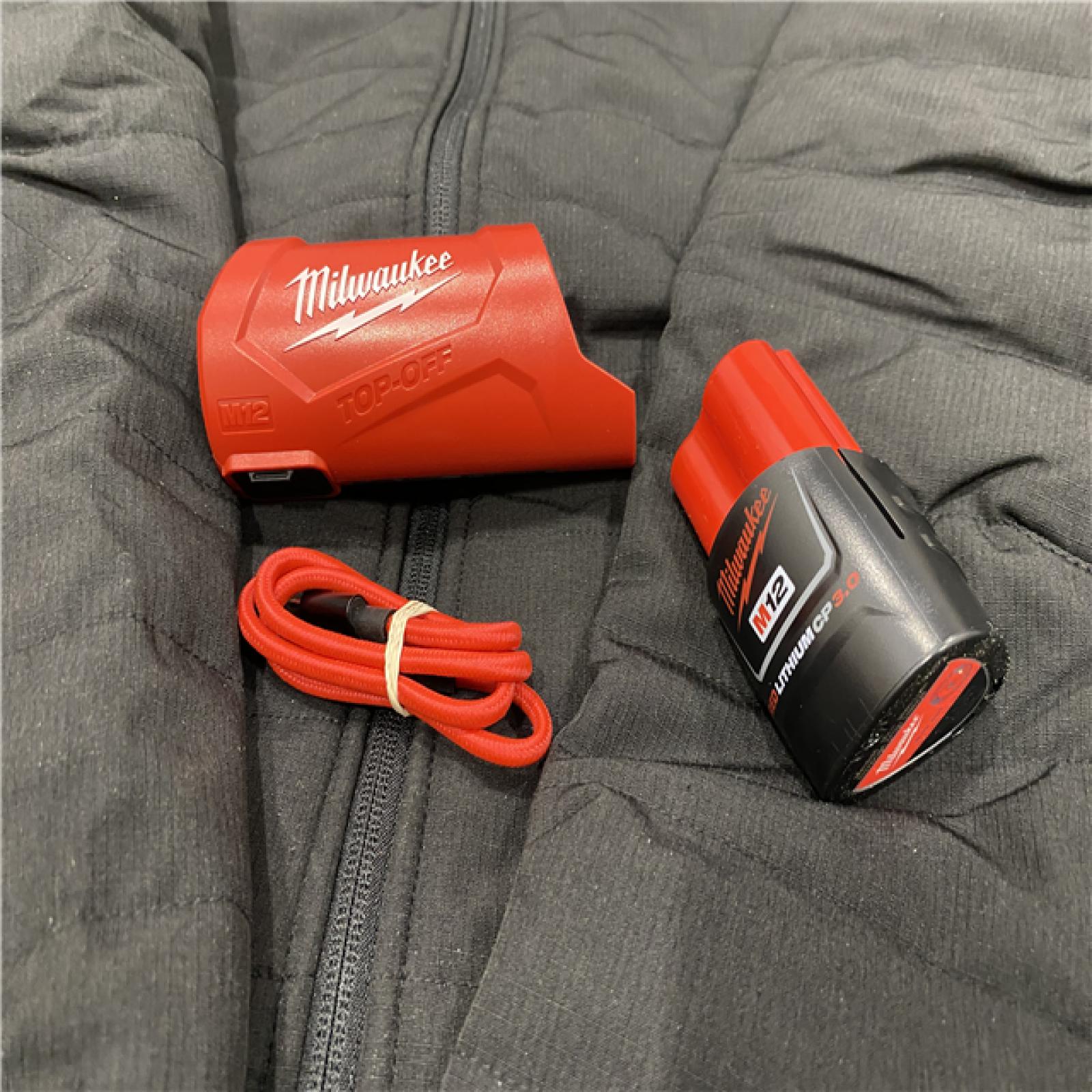 AS-IS Milwaukee Men's 2 X-Large 12V Lithium-Ion Cordless Axis Black Heated Quilted Hooded Jacket Kit