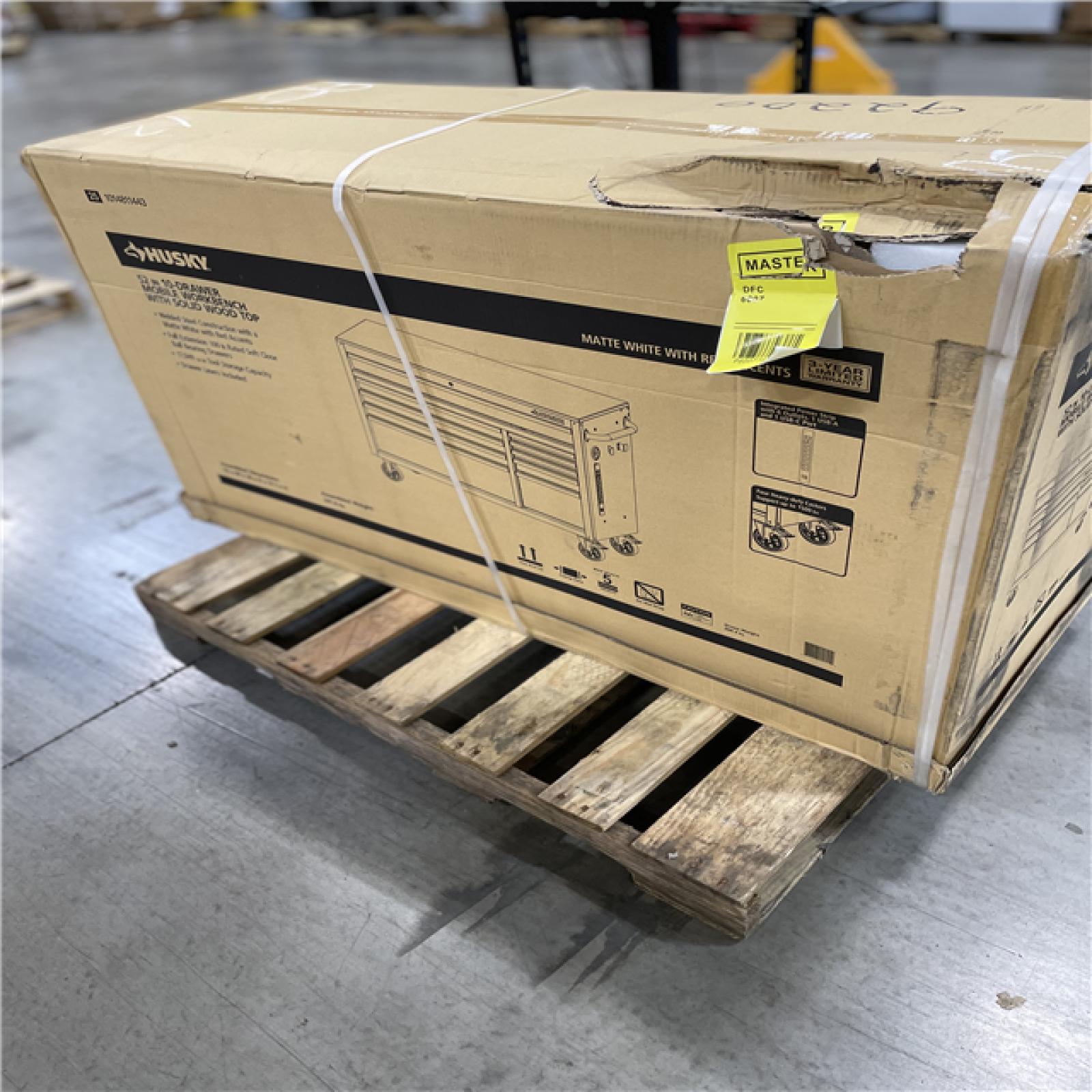 DALLAS LOCATION- AS-IS HUSKY 52 in. W 10-Drawer  Workbench Matte White w/Carbon Fiber/Woodtop