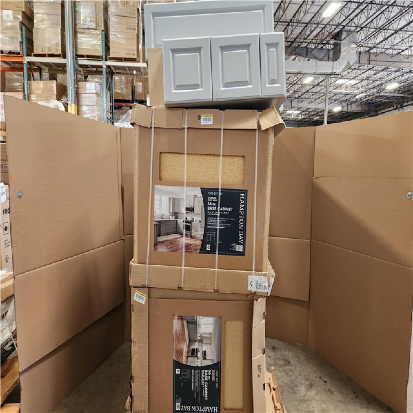 Phoenix AS-IS Mixed Hampton Bay Shaker Assembled Base Kitchen Cabinet in Dove Gray with Ball-Bearing Drawer Glides Pallet (7-Cabinets)