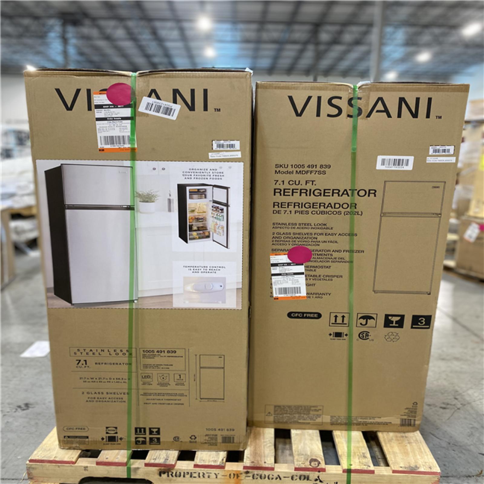 DALLAS LOCATION - Vissani 7.1 cu. ft. Top Freezer Refrigerator in Stainless Steel Look PALLET - (2 UNITS)