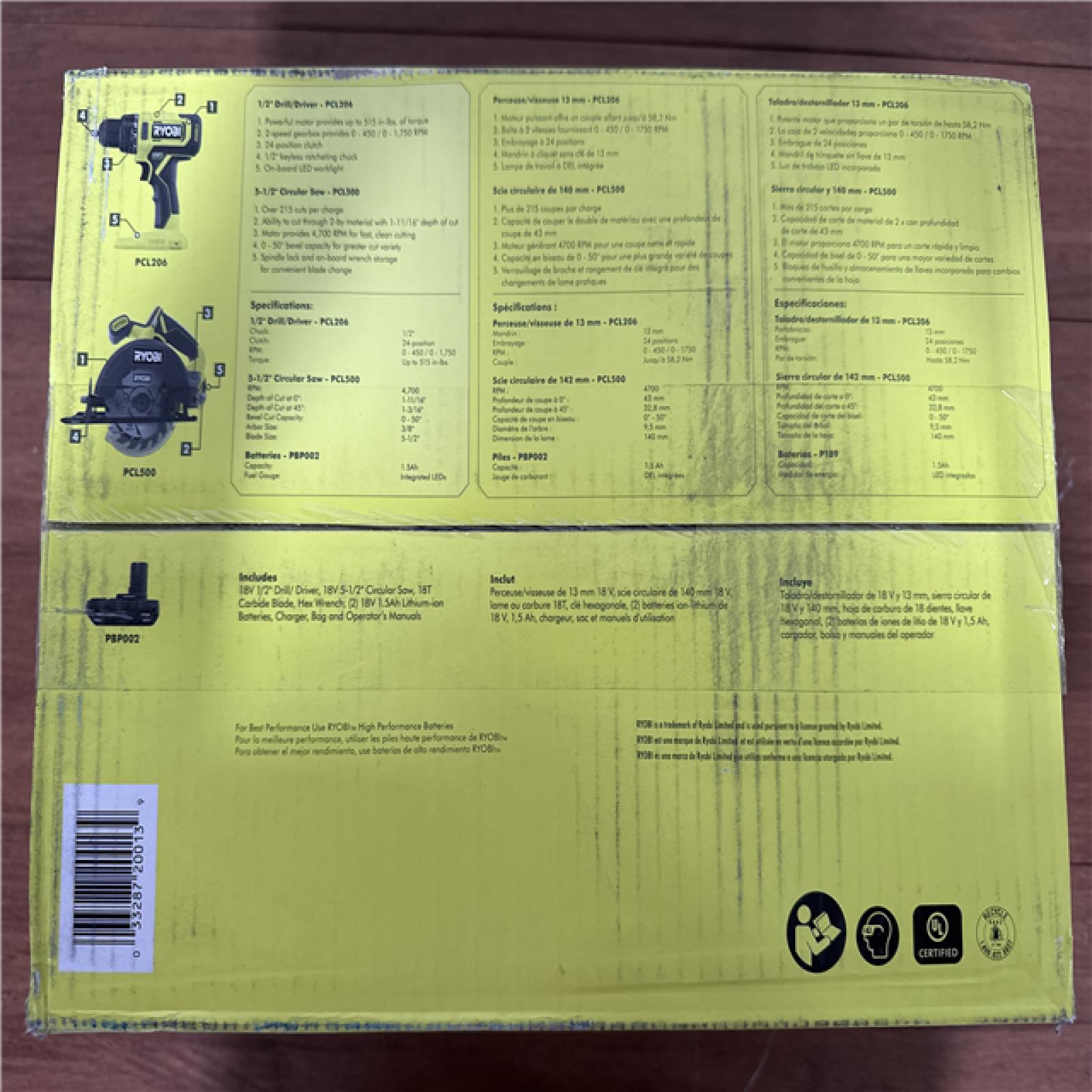 California NEW/Sealed Ryobi One+ 18V 2-Tool Combo Kit, Includes (2) Batteries, Charger & Tool Bag