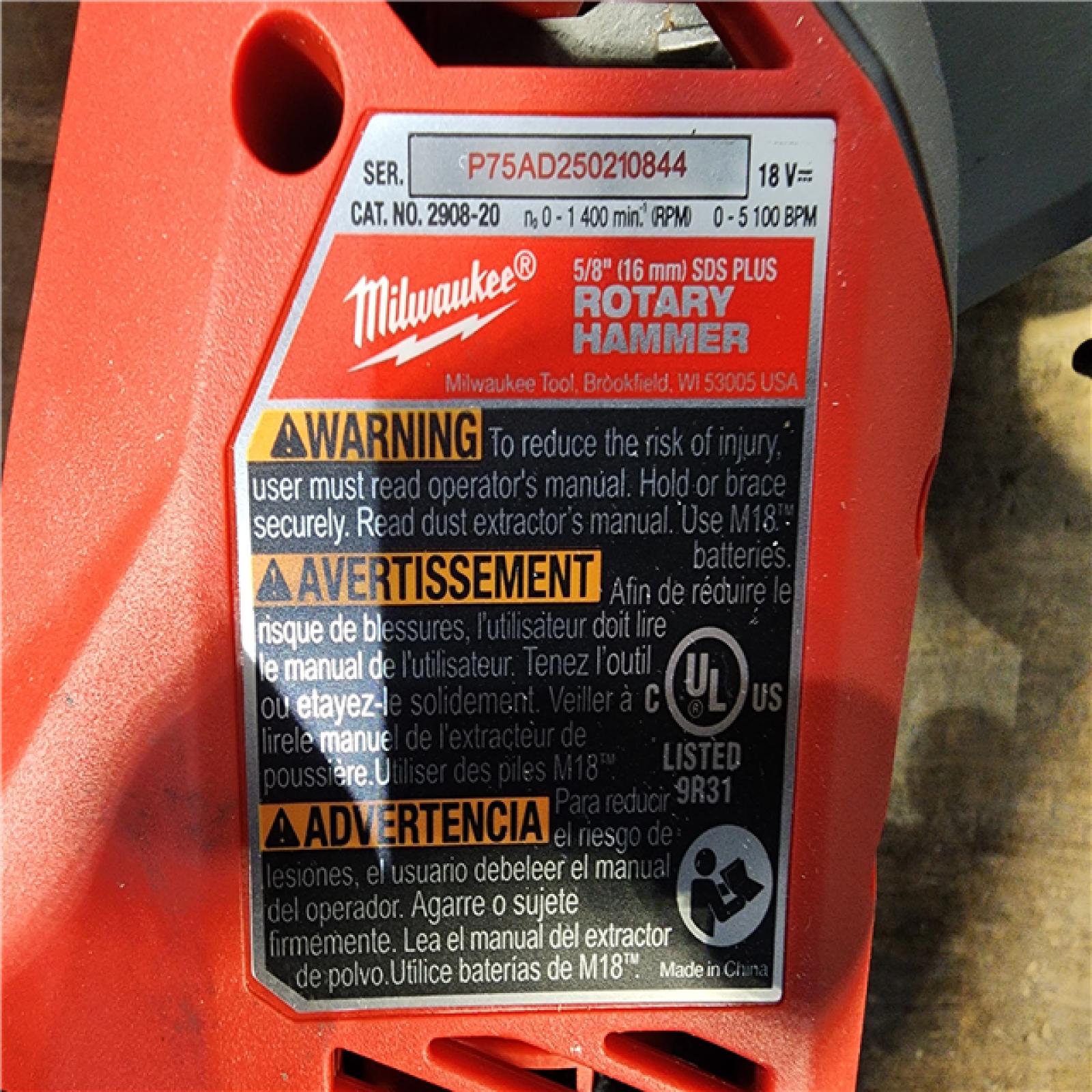 HOUSTON LOCATION - AS-IS Milwaukee M18 FUEL 18V Lithium-Ion Brushless Cordless 5/8 in. SDS-Plus Rotary Hammer (Tool-Only)