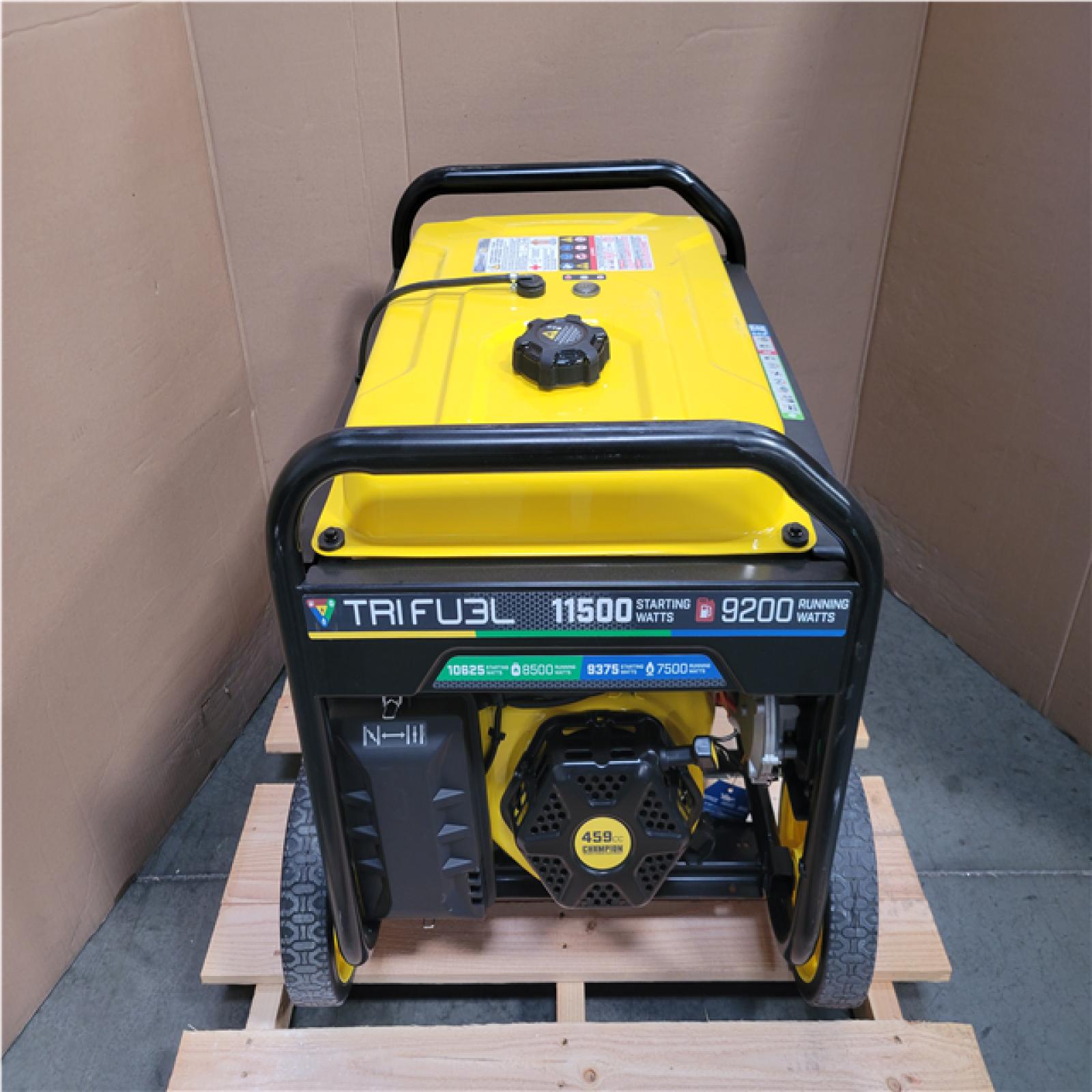 CALIFORNIA AS-IS CHAMPION 11 500/9 200-WATT ELETRIC START TRI FUEL PORTABLE GENERATOR