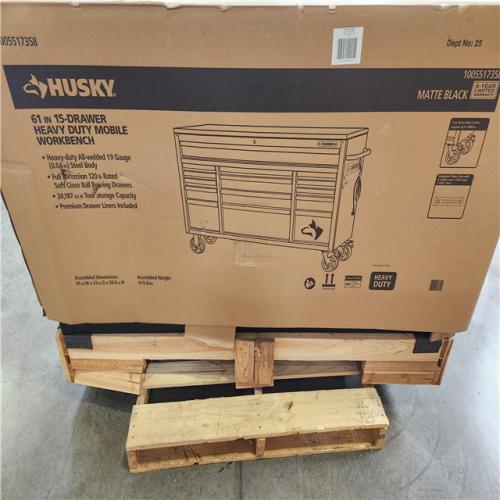 Phoenix NEW Husky 61 in. W x 23 in. D Heavy Duty 15-Drawer Mobile Workbench Tool Chest with Solid Wood Top in Matte Black