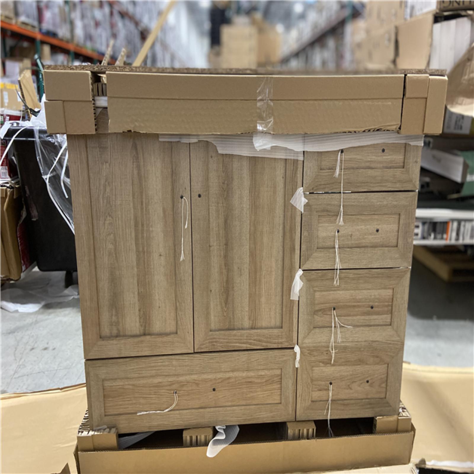 DALLAS LOCATION - Glacier Bay Tobana 42 in. Single Sink Weathered Tan Bath Vanity with White Engineered Marble Top (Assembled)