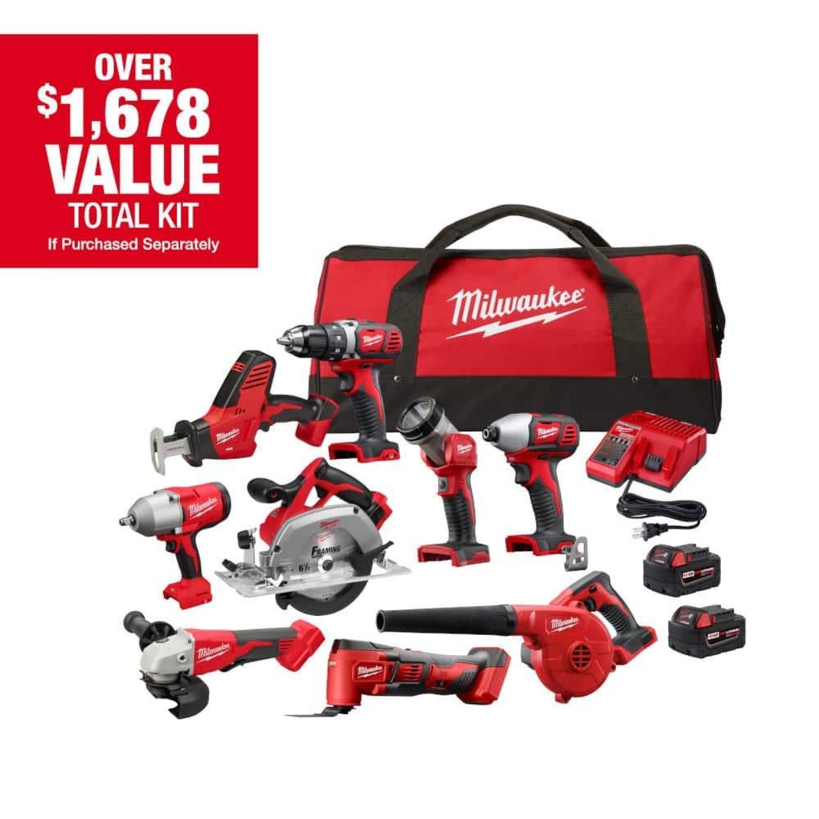 NEW- M18 18-Volt Lithium-Ion Cordless Combo Kit (9-Tool) with (2) Batteries, Charger, and Tool Bag