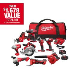 NEW- M18 18-Volt Lithium-Ion Cordless Combo Kit (9-Tool) with (2) Batteries, Charger, and Tool Bag