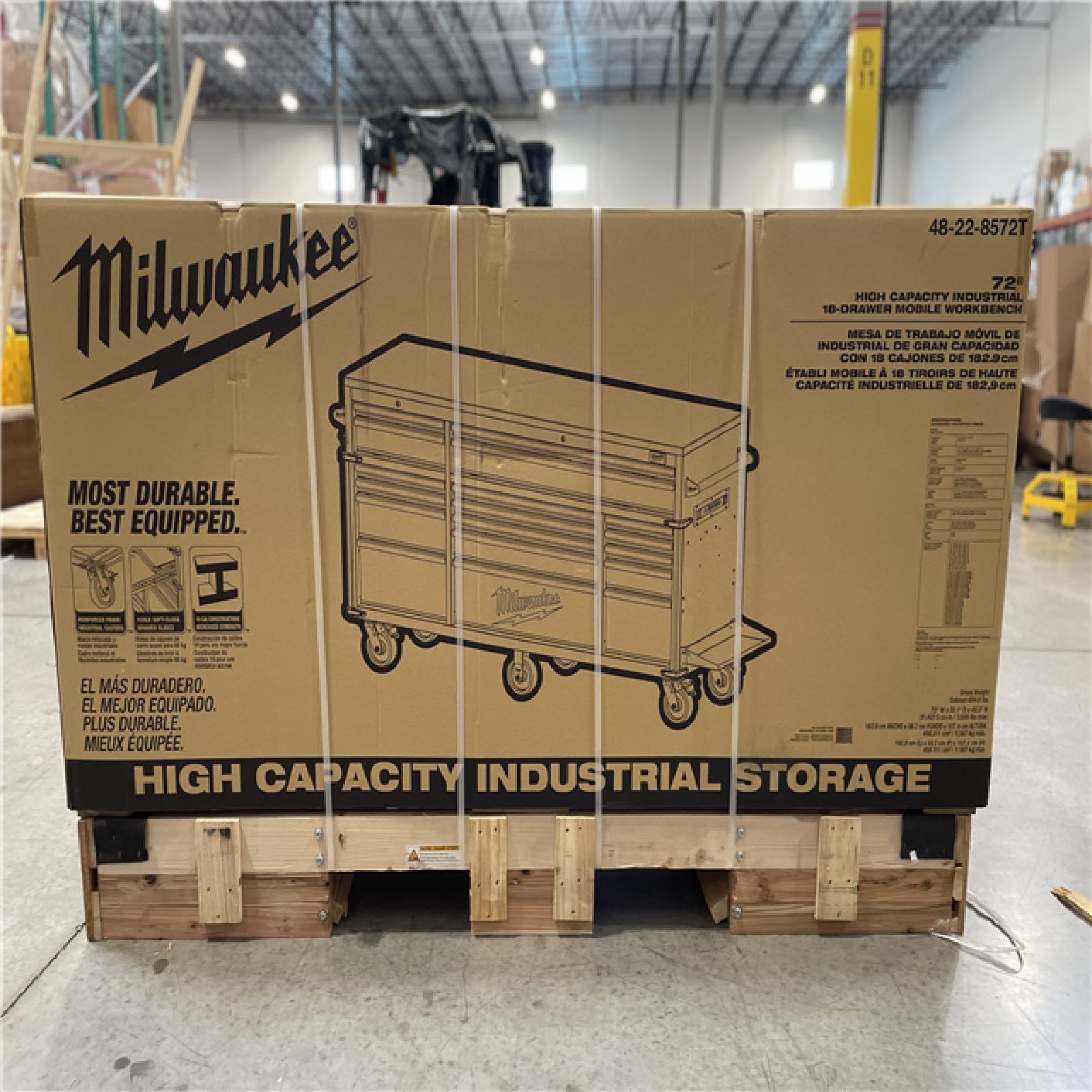 DALLAS LOCATION - AS-IS MILWAUKEE High Capacity 72 in. W x 22.1 in. D 18-Drawer Mobile Workbench Cabinet with Solid Wood Top