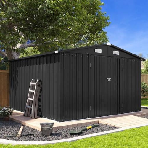 Phoenix NEW Sizzim 10 ft. W x 12 ft. D Outdoor Metal Shed with Double Door, Locks, Air Vents (115 sq. ft. )
