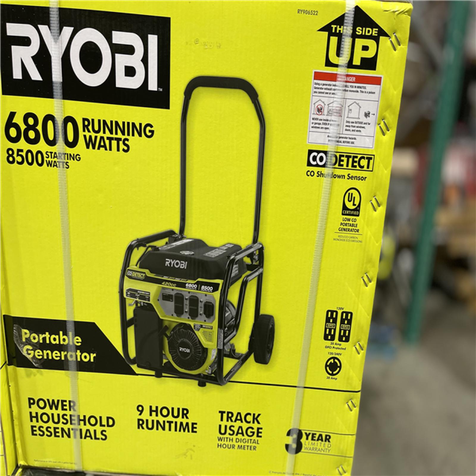 DALLAS LOCATION- NEW!- RYOBI 6800-Watt Recoil Start UL Gasoline Powered Portable Generator with CO Detect Shutdown Sensor