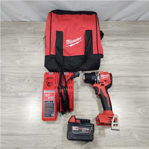 AS-IS Milwaukee 18V Lithium-Ion Brushless Cordless 1/2 in. Compact Hammer Drill/Driver Kit