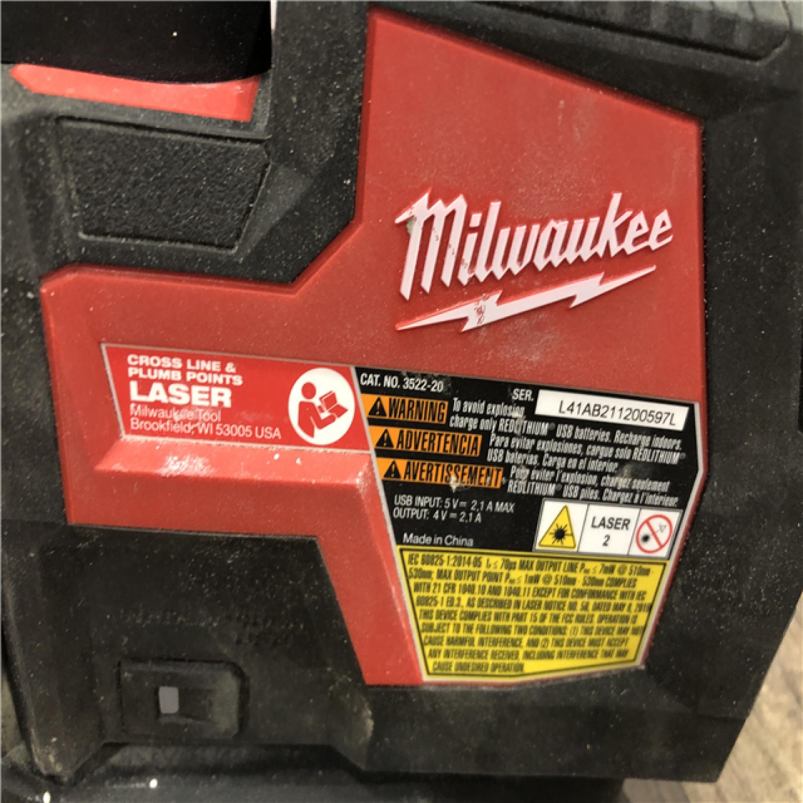 AS-IS Milwaukee Green 100 ft. Cross Line and Plumb Points Rechargeable Laser Level (Tool Only)