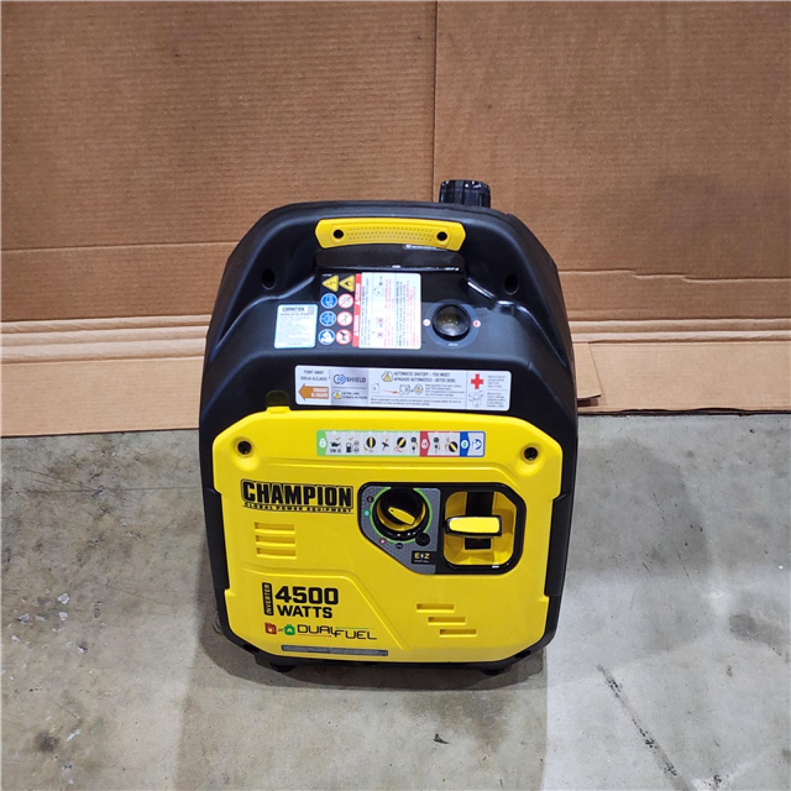HOUSTON LOCATION - AS-IS CHAMPION 4500/3500-Watt Electric Start Gasoline/Propane Powered Dual Fuel Inverter Generator with Quiet Technology and CO Shield