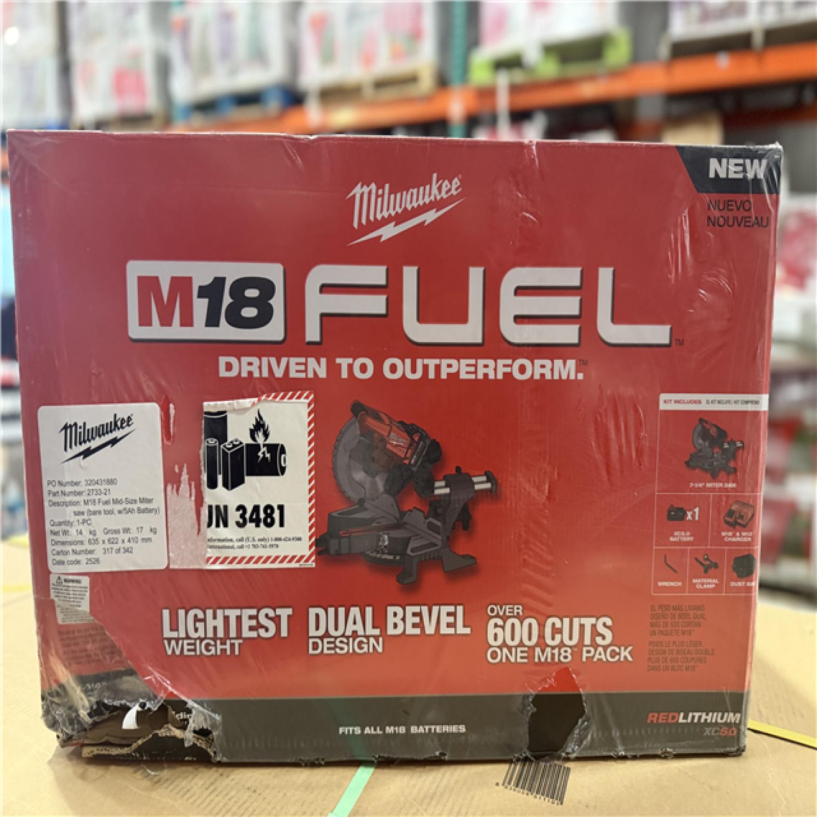 DALLAS LOCATION -Milwaukee M18 FUEL 18V Lithium-Ion Brushless Cordless 7-1/4 in. Dual Bevel Sliding Compound Miter Saw Kit w/One 5.0Ah Battery