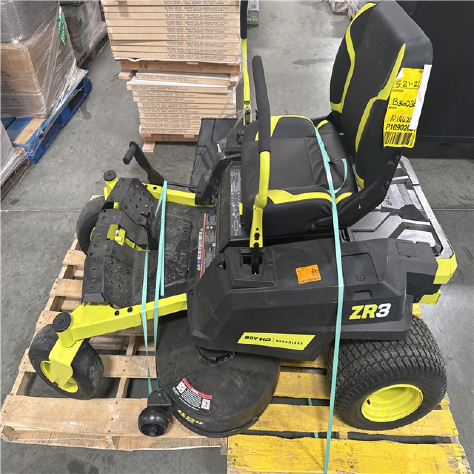 CALIFORNIA AS-IS RYOBI ZR3 80v BRUSHLESS SIT DOWN MOWER