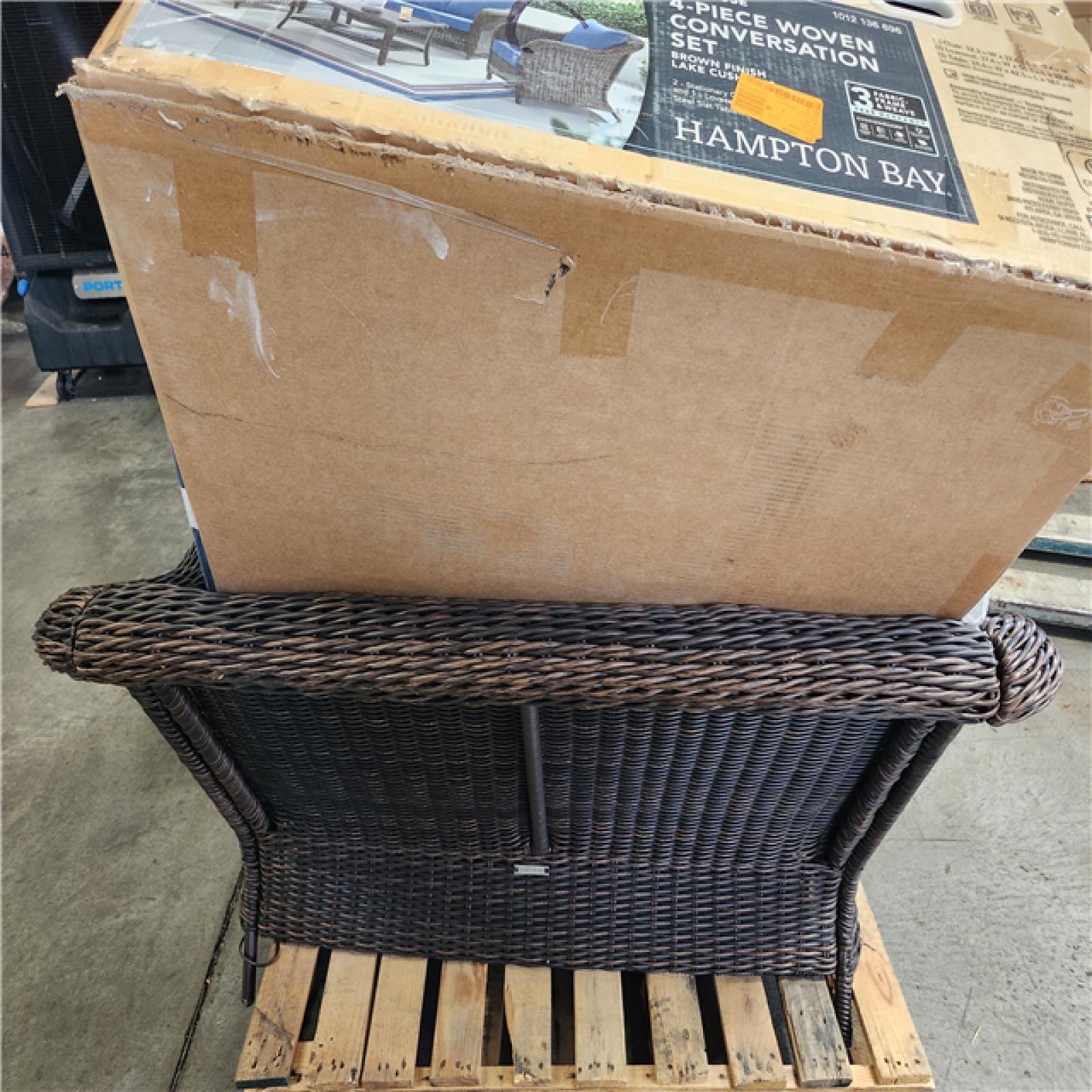 Phoenix AS-IS Hampton Bay Primrose 4-Piece Wicker Patio Conversation Deep Seating Set with CushionGuard Lake Blue Cushions