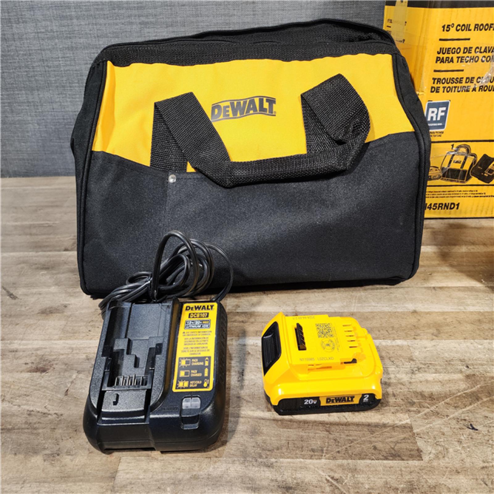 HOUSTON LOCATION - AS-IS DEWALT 20V MAX Lithium-Ion 15-Degree Electric Cordless Roofing Nailer Kit