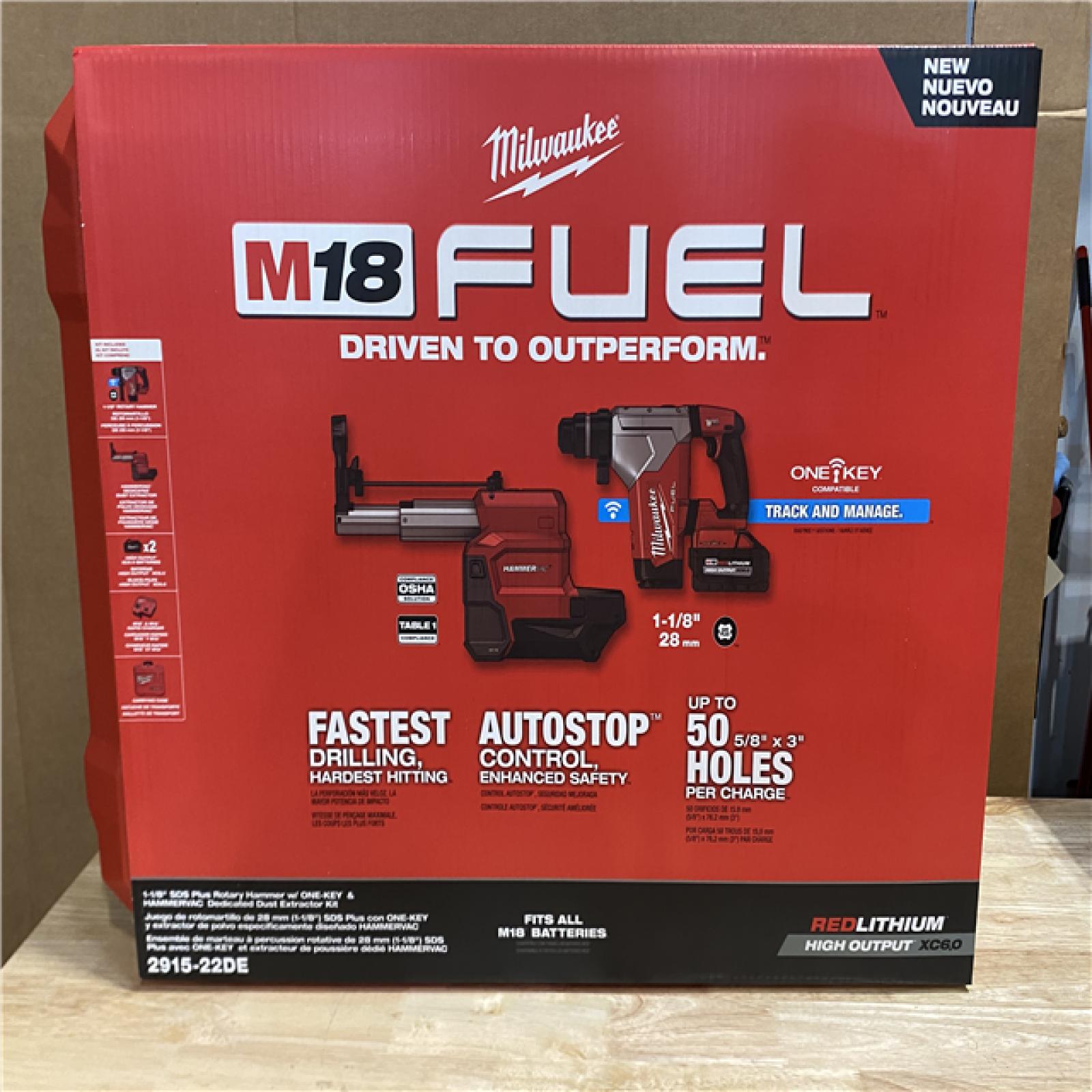 NEW! MILWAUKEE M18 FUEL 18V Lithium-Ion Brushless 1-1/8 in. Cordless SDS-Plus Rotary Hammer/Dust Extractor Kit