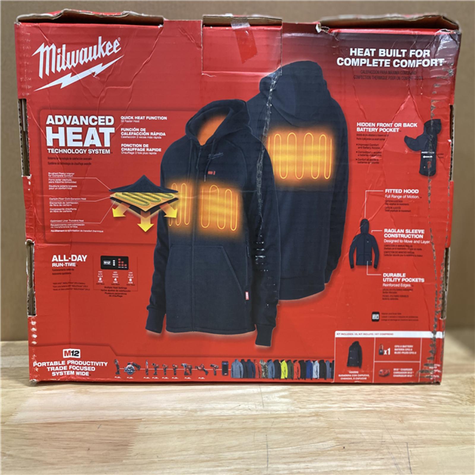 NEW! - Milwaukee Men's 2X-Large M12 12-Volt Lithium-Ion Cordless Black Heated Jacket Hoodie Kit with (1) 2.0 Ah Battery and Charger