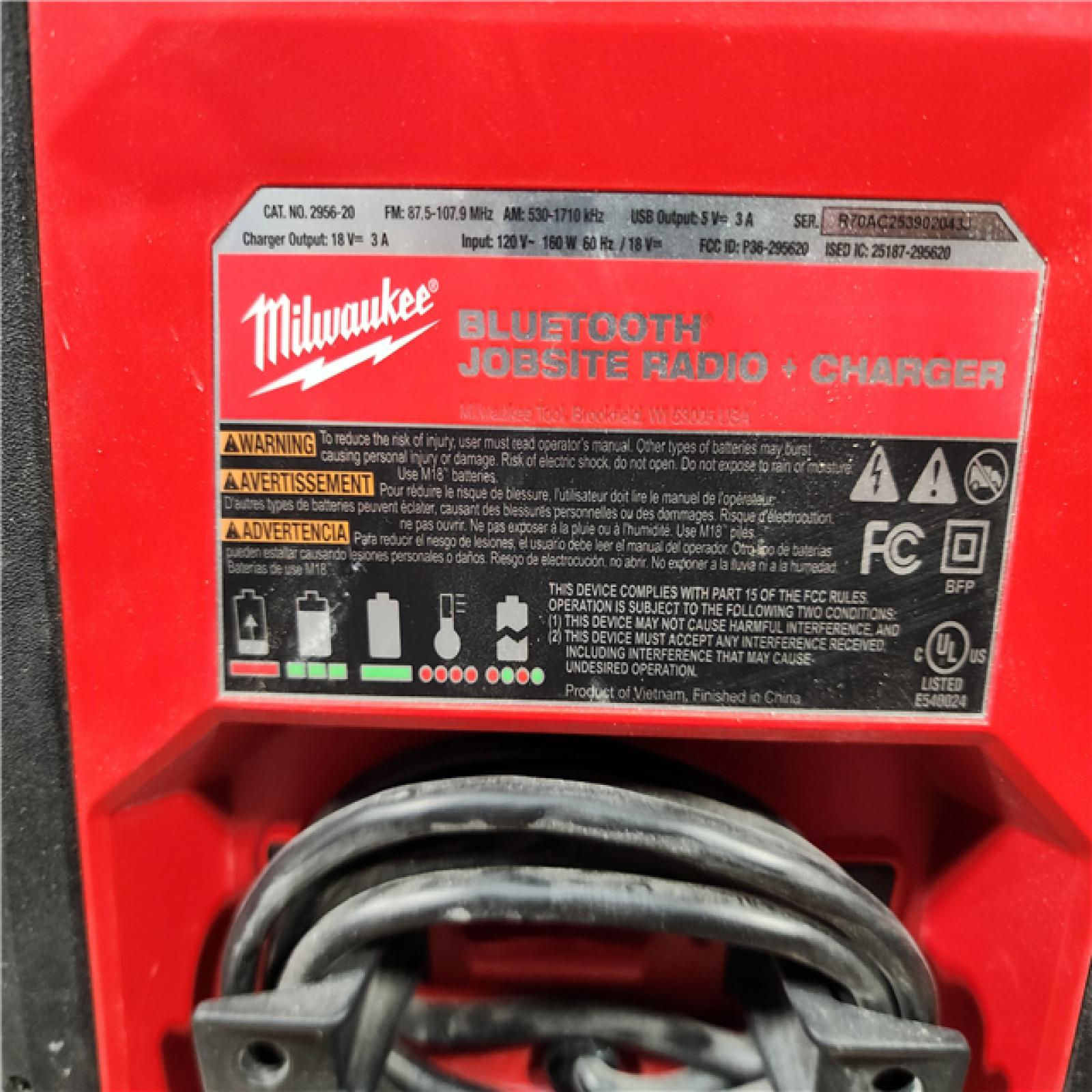 HOUSTON LOCATION - AS - IS Milwaukee Lithium-Ion Cordless PACKOUT Jobsite Radio/Speaker with Built-In Charger