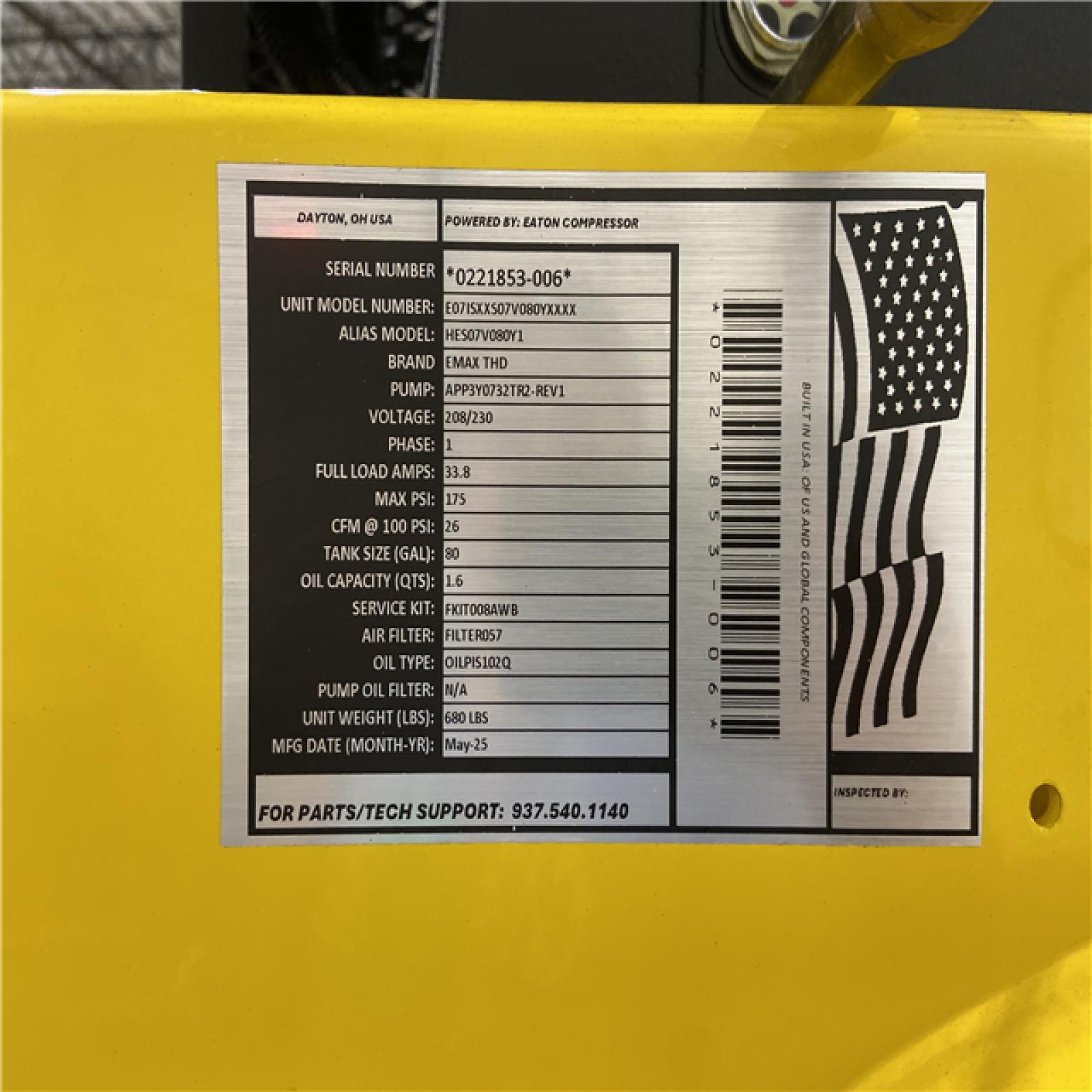 DALLAS LOCATION - EMAX 80 Gal. 7.5 HP 3-Cylinder 1-Phase 175 PSI Silent Air Electric Air Compressor with Isolator Pads and Auto Drain