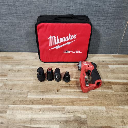 HOUSTON LOCATION - AS - IS Milwaukee FUEL 12V Lithium-Ion Brushless Cordless 4-in-1 Installation 3/8 in. Drill Driver with 4 Tool Head (Tool-Only)