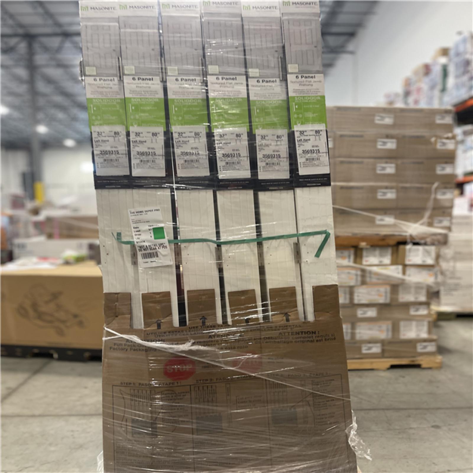 DALLAS LOCATION - Masonite 32 in. x 80 in. 6-Panel Left-Handed Solid-Core Textured Primed Composite Single Prehung Interior Door PALLET-(6 UNITS)