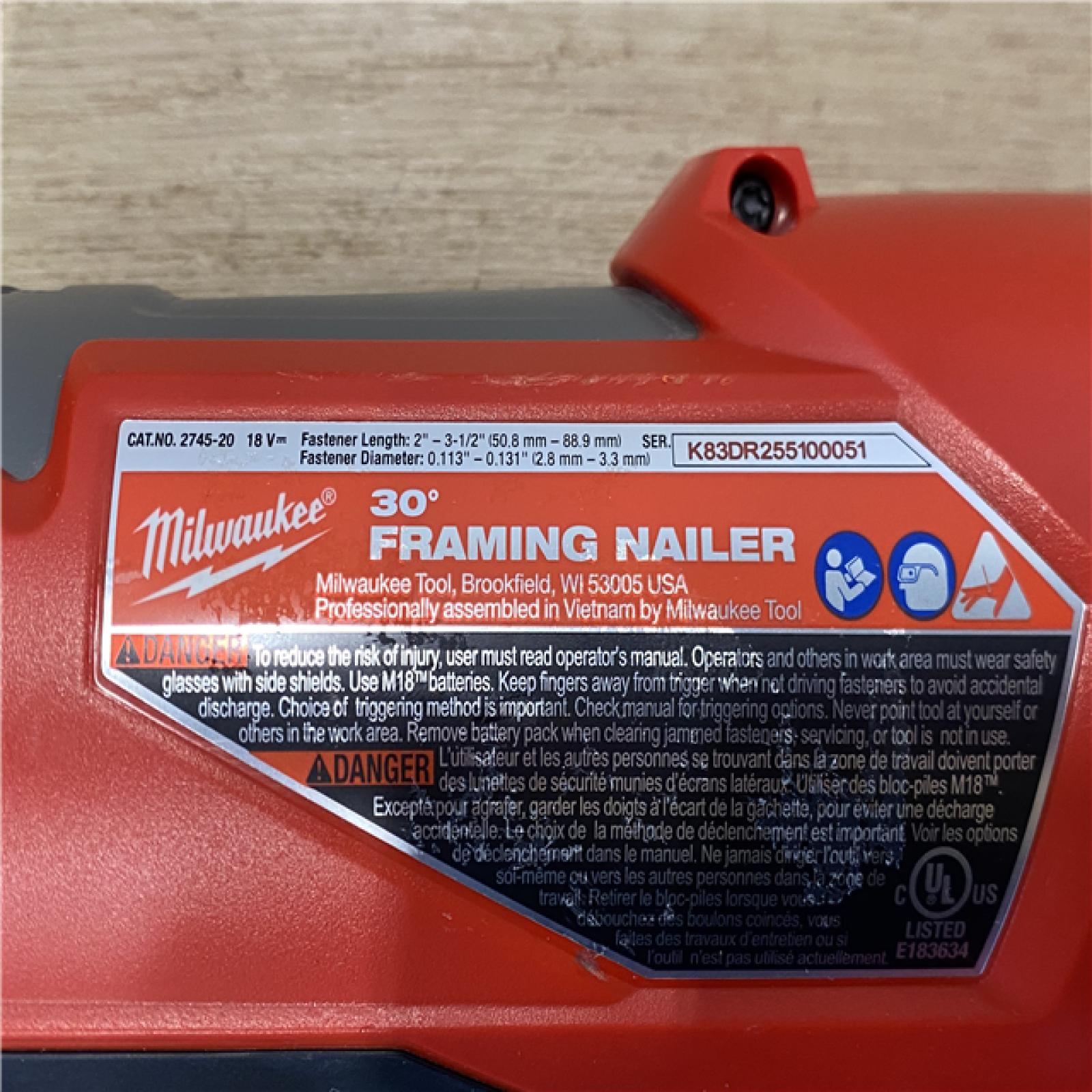 AS-IS Milwaukee FUEL 3-1/2 in. 18-Volt 30-Degree Lithium-Ion Brushless Cordless Framing Nailer (Tool-Only)