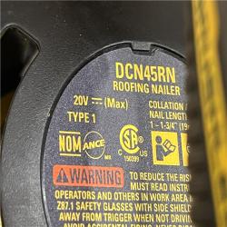 AS-IS DEWALT 20V MAX Lithium-Ion 15-Degree Electric Cordless Roofing Nailer Kit