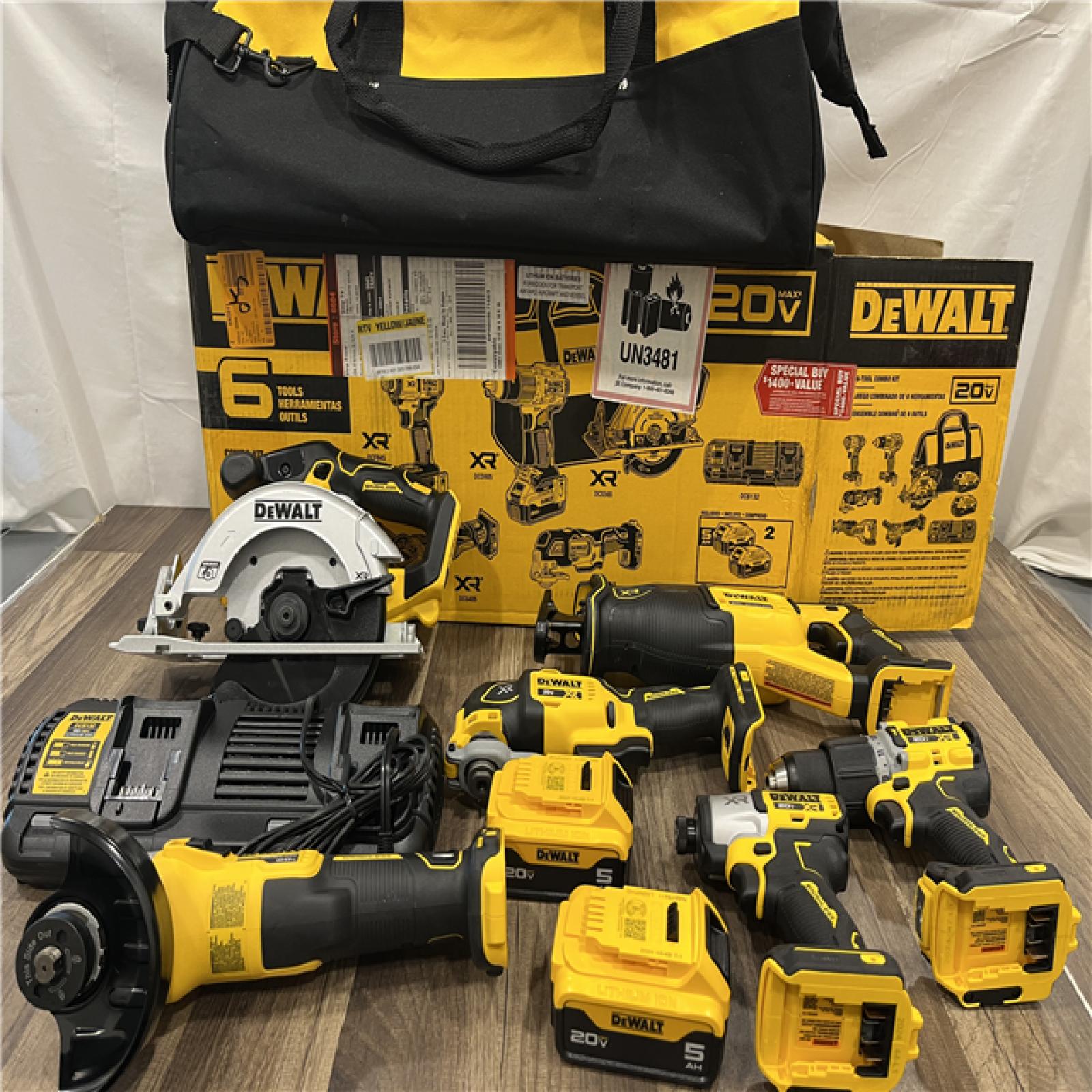 AS-IS DEWALT  20-Volt XR Lithium-Ion 6-Tool Cordless Combo Kit with (2) 5.0 Ah Battery Packs and Charger