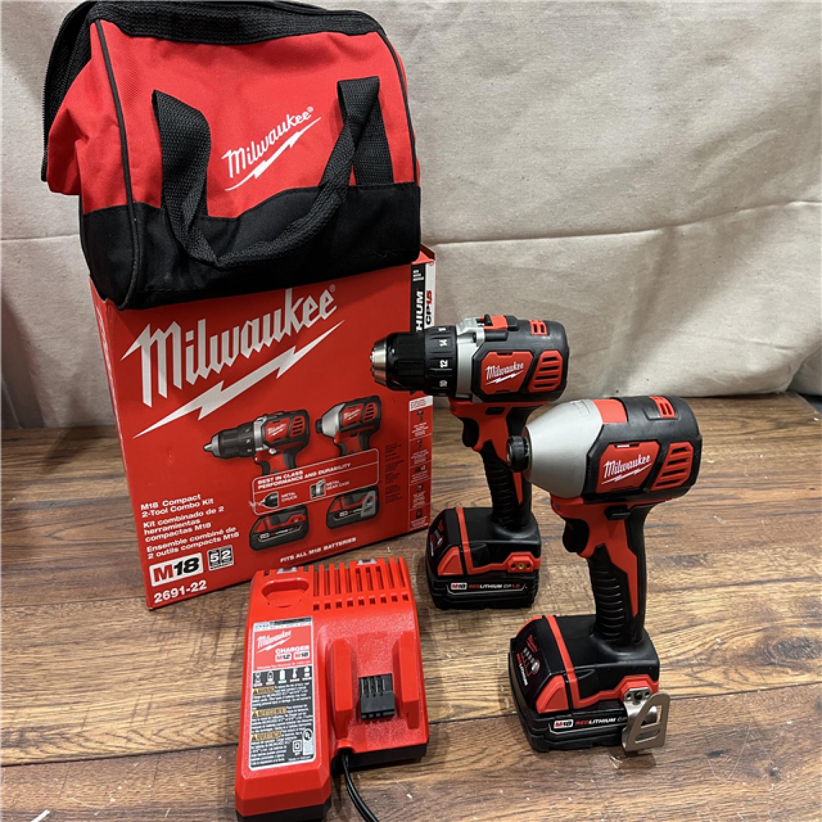 AS-IS Milwaukee M18 18V Cordless Brushed 2 Tool Drill/Driver and Impact Driver Kit