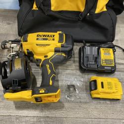 AS-IS DEWALT 20V MAX Lithium-Ion 15-Degree Electric Cordless Roofing Nailer Kit