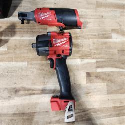 HOUSTON LOCATION - AS-IS (APPEARS LIKE NEW) Milwaukee FUEL 18V Cordless Mid Torque 1/2 in. Impact Wrench w/ M12 FUEL 3/8 in. Ratchet & Battery/Charger Combo Kit