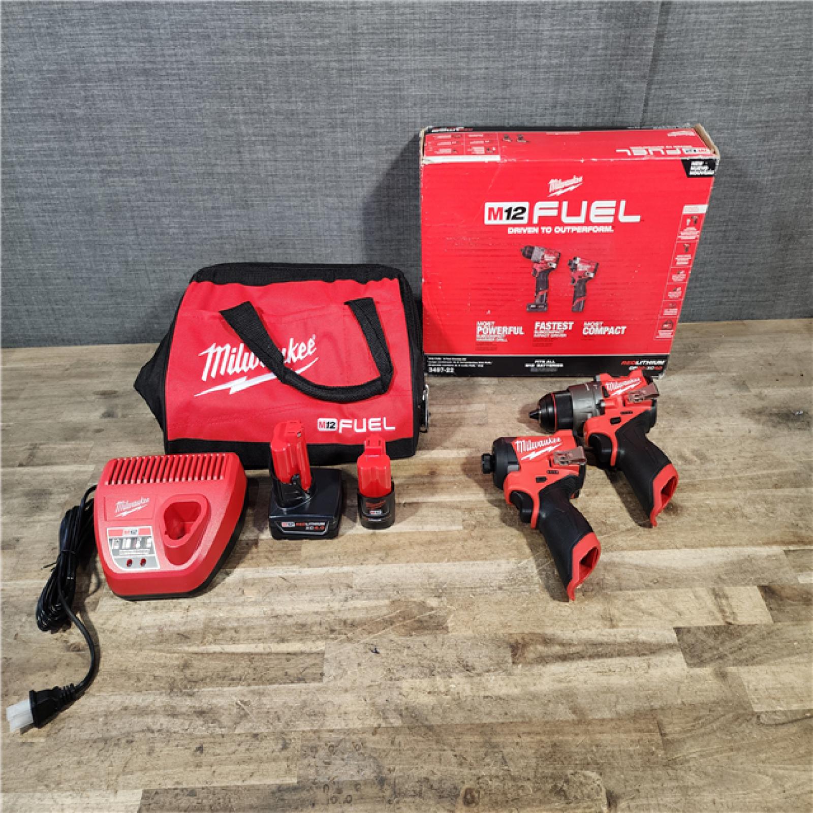 HOUSTON LOCATION - AS-IS Milwaukee FUEL 12-Volt Lithium-Ion Brushless Cordless Hammer Drill and Impact Driver Combo Kit