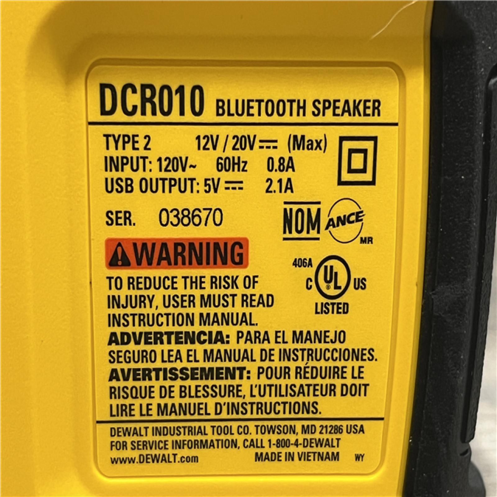 AS-IS DEWALT 20V MAX Cordless Bluetooth Speaker (Tool Only)