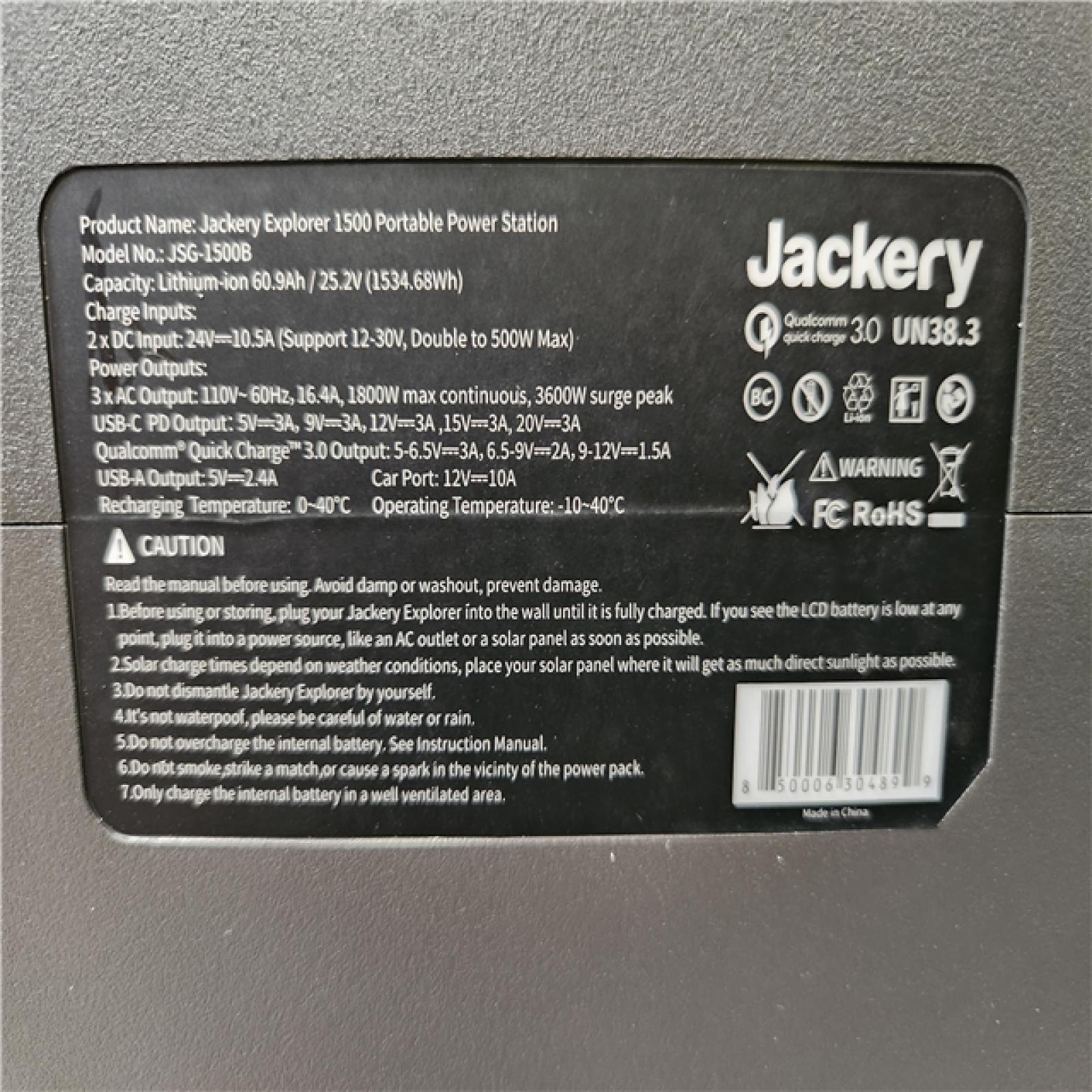 Phoenix Location NEW Jackery Solar Generator Power Outdoors 1534Wh/1800W Model No. JSG-1500B