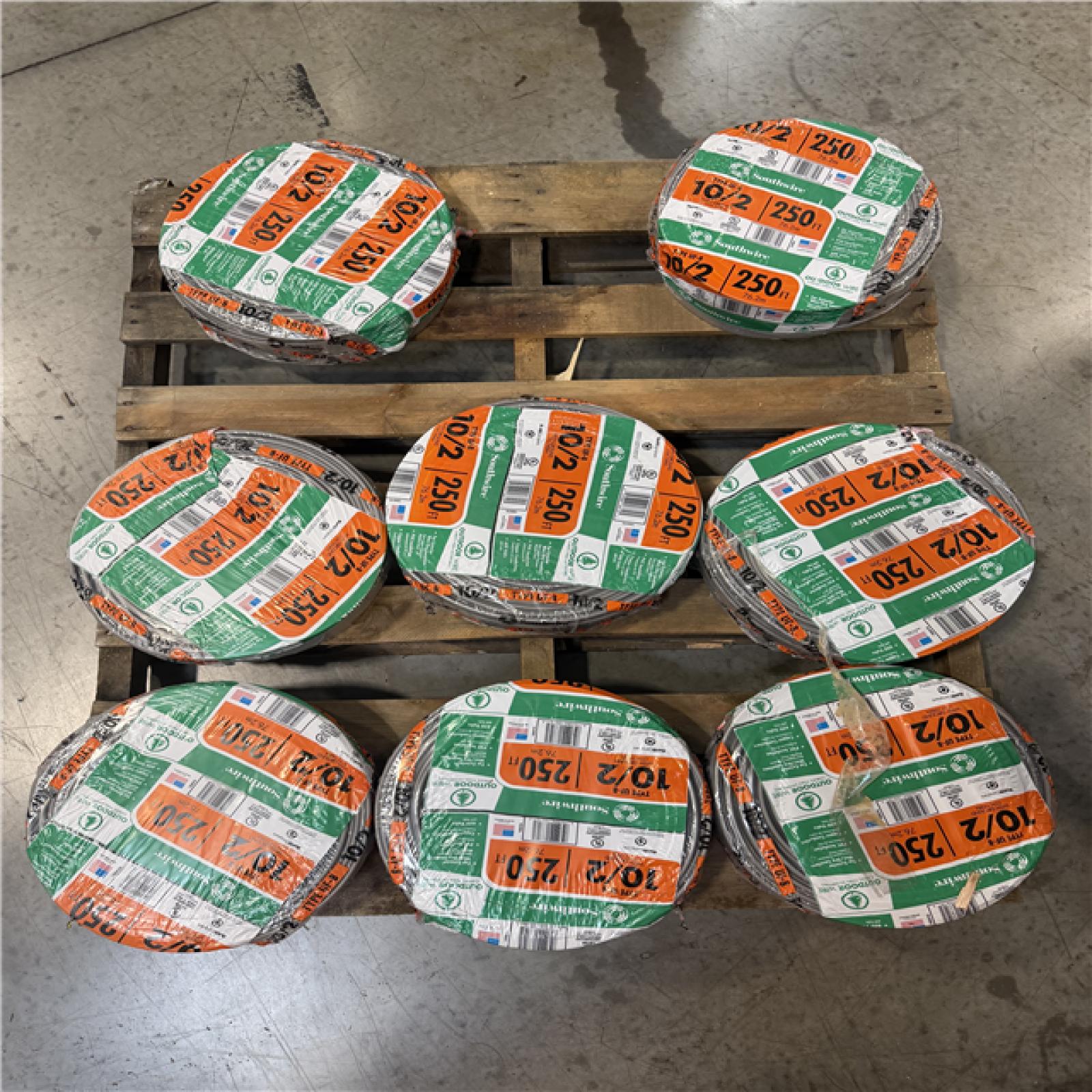 DALLAS LOCATION - Southwire 250 ft. 10/2 Gray Solid CU UF-B W/G Wire PALLET-(8 UNITS)