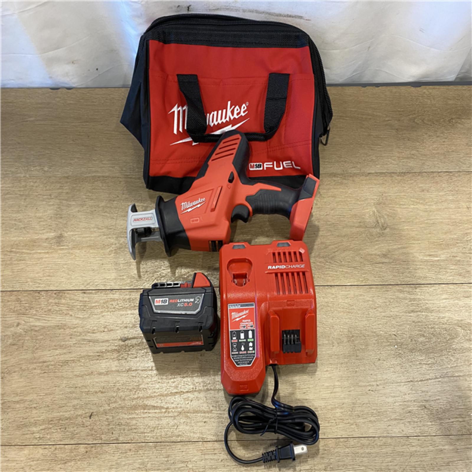 AS-IS Milwaukee M18 18-Volt Lithium-Ion Cordless Hackzall Reciprocating Saw W/ M18 Starter Kit W/ (1) 5.0Ah Battery and Charger